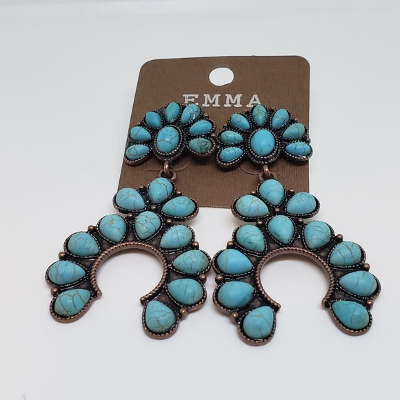 Boutique Jewelry - Faux Turquoise Squash Blossom Earring Coachella
